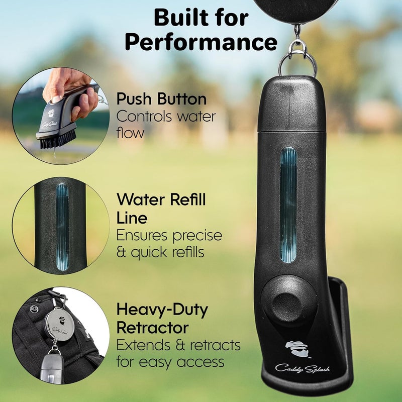 Caddy Splash Golf Club Brush Pro with Water – Heavy Duty Retractable Clip – Push Button for Easy Cleaning – Nylon Bristles – Holds 4 Oz – Golf Accessories for Men – Best Golf Gift – USA Company - Image 3